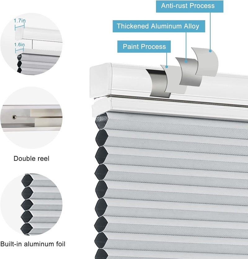 MYshade Top Down Bottom Up Shade Cordless Cellular Shades Blackout Blinds for Indoor Windows Room Darkening Window Blinds & Shades Easy to Install 30" W X 72" H (Grey) - Image 4